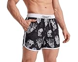 MaaMgic Bañador Hombre de Natación Secado Rápido Interior de Malla Pantalones Cortos d'Aire Vintage 80s 90s,Cráneo Negro,M