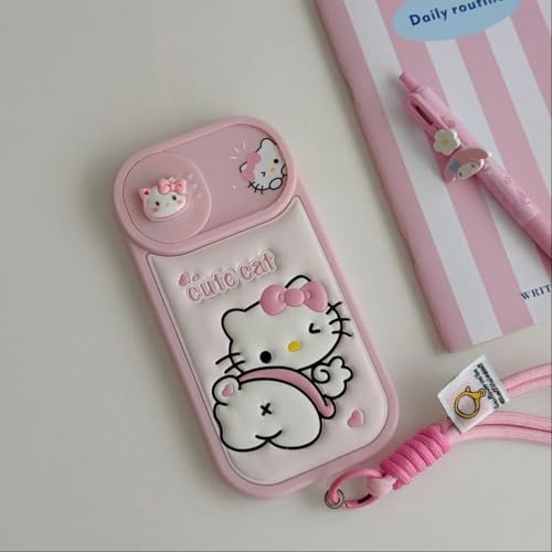 Image of PEEPERLY Back Cover Case for iPhone 13 Pro Max Scratch Resistant Anti-Slip TPU Shockproof Protective Durable Kitty Emboss Push Cam Window Case with Lanyard