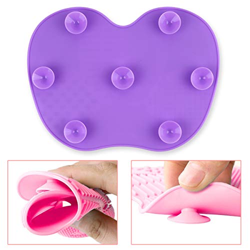 Ranphykx Silicon Makeup Brush Cleaning Mat Makeup Brush Cleaner Pad Cosmetic Brush Cleaning Mat Portable Washing Tool Scrubber with Suction Cup (purple)
