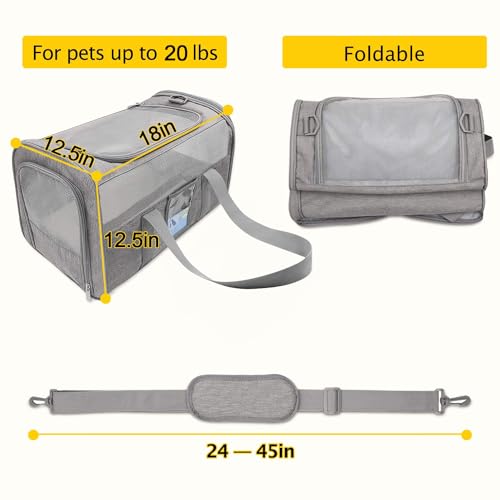 Image of Refrze Cat Carrier for Large Cats 20 lbs, Medium Cat Under 25 lbs, Dog Carriers for Small Dogs, Soft Travel Pet Carrier for 2 Cats Small Dogs, Grey
