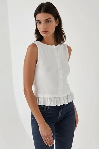 Hiccup Textured Crew Neck Blouse with Ruffle Detail2
