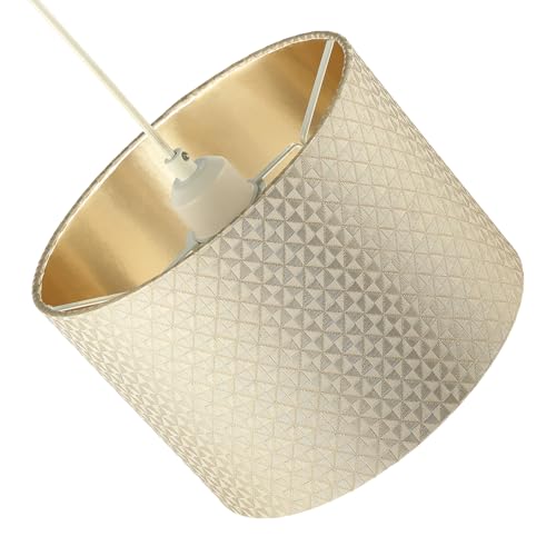 Designer Light Shimmer Taupe Drum Lampshade with Inner Champagne Gold Satin Lining | 18cm x 25cm | Squares and Diamonds Pattern by Happy Homewares - Image 6