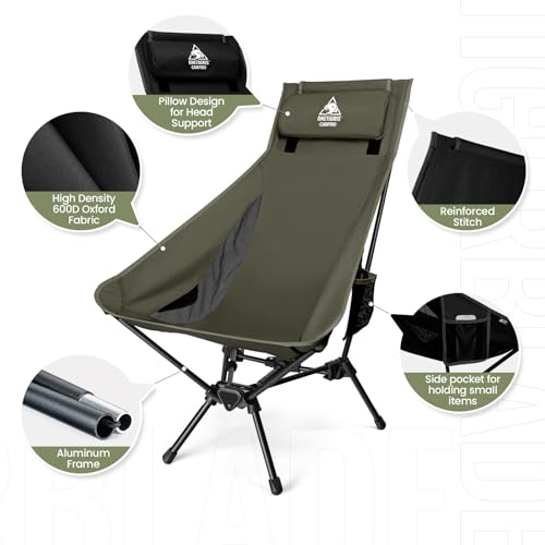 OneTigris Tigerblade High Back Camping Chair with Pillow Design, Comfortable Widened Seat Folding Chair