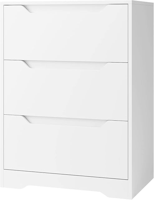 HOCSOK Chest of Drawers Modern, 3 Drawer Cabinet with Metal Runners, Wooden Storage Organiser Unit for Bedroom, Hallway, White, Modern, 60x40x82cm