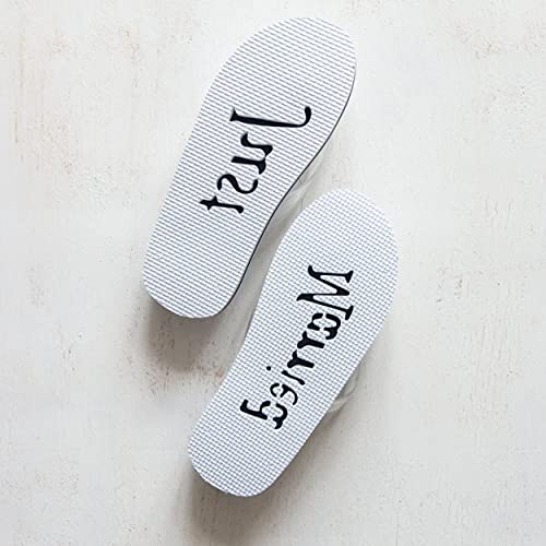 WEDDINGSTAR Just Married Wedding Favor Flip Flops - Black and White Honeymoon Sandals2