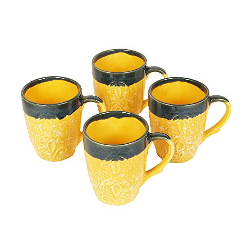 Image of AAKRITI ART CREATIONS Bumblebee Tea Cups Set of 4 | Ceramic Cup Set | Multipurpose Utility Cups | Modern Art Ceramic Cups, Kitchen Essentials | Glossy Finish, Black-Yellow Tea Cup Set