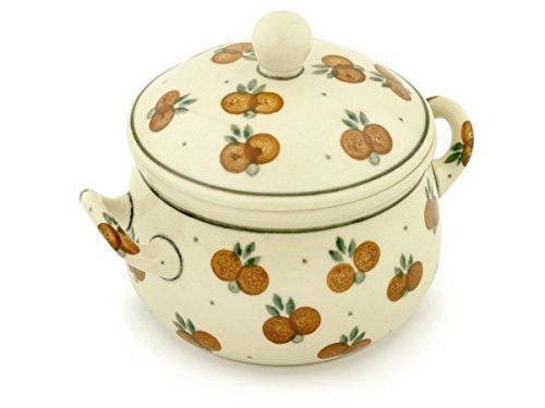 Polish Pottery Bouillon Cup with Lid 12 oz made by Ceramika Artystyczna (Wild Cherry Theme)