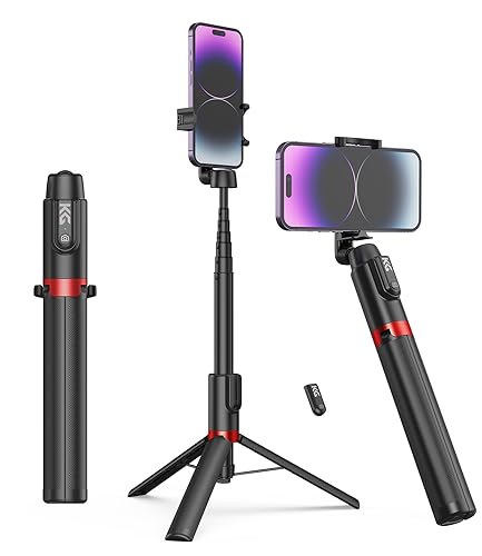 KraftGeek 51" Tripod for iPhone, Phone Tripod Stand for iPhone and Android, Portable Cell Phone Selfie Stick with Remote for Video Recording, Vlogging and Content Creation, Black & Red