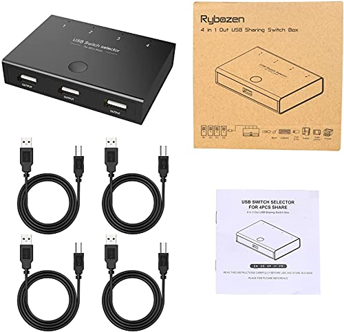 USB 2.0 Switch, Conmutador USB 4 Entradas y 3 Salidas, KVM Switch USB con 4 Cable USB para 4 PCs Compartir 3 USB Dispositivos, Teclado, Ratón, Memorias USB, Disco Duro, Impresoras, Escáneres, etc.