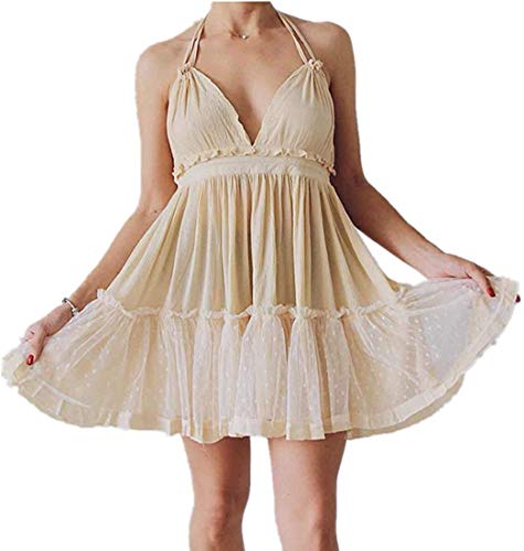 Image of ForeMode Summer Deep V Neck Bohemian Women Mini Short Dress Backless Beach Boho Dress