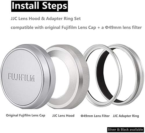 JJC Lens Hood with Adapter Ring for Fujifilm Fuji X100V X100 X100S X100T X100F Cameras, Replaces Fujifilm LH-X100 lens hood and AR-X100 adapter ring - compatible with 49mm filters & Original Lens Cap