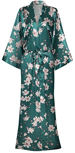 Image of goodmansam Women's Long Floral Satin Kimono Robes Bridal Dressing Gown Wedding Bridesmaid Nightgown