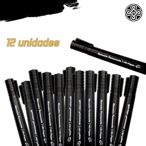Caneta Marcador Permanente Retroprojetor com 12 Unidades – (Preto) Papel, Cartolina, Plastico, CD,DV