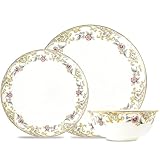 ACMLIFE Bone China Dinnerware Set for 4, 12-Piece Vintage Floral Dinnerware Set, Kitchen Plates and Bowls Set, Christmas Gifts for Women (White)
