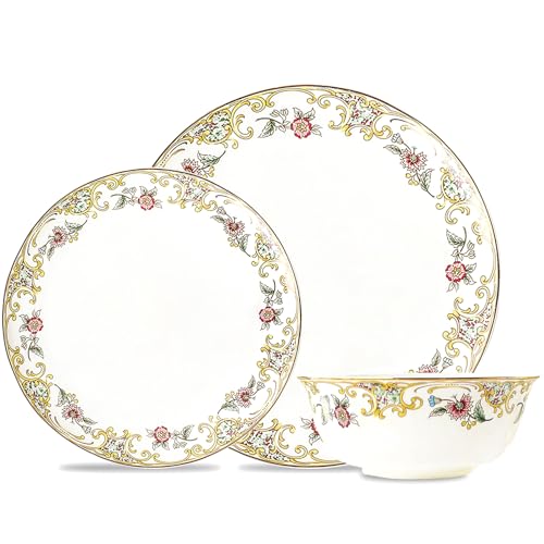 ACMLIFE Bone China Dinnerware Set for 4, 12-Piece Vintage Floral Dinnerware Set, Kitchen Plates and Bowls Set, Christmas Gifts for Women (White) by ACMLIFE - Used condition - US$79.99