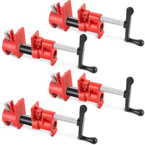 FLK Tech 4 Pack Wood Gluing Pipe Clamp Fixture for 3/4 Inch Pipe, Heavy Duty Pipe Clamps, Cast Iron Wood Clamps Quick Release for Woodworking, Carpentry, Home Improvement, and DIY Projects