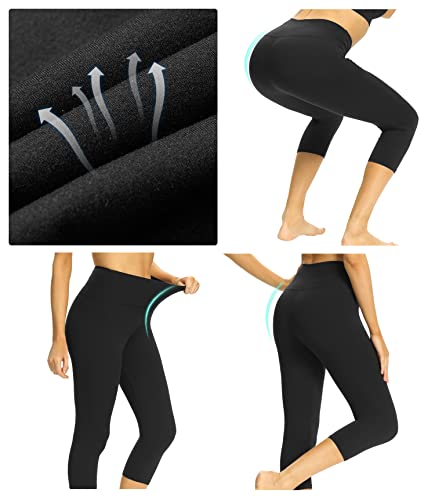 Yolix 7 Pack Capri Leggings For Women, High Waisted Black Soft Workout Yoga Pants #TOP3