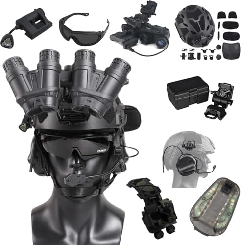 PCBLWVNR Noise-reducing Earphone with Pickup and Binoculars Model, Mask and Goggles, Signal, Air Gun Paintball CS Game Set Bracket Tactical Quick Helmet Combination(Bk7)