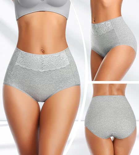 MISSWHO Women's High Waisted Cotton Underwear Soft Breathable Full Coverage Stretch Briefs Ladies Panties 5-Pack3