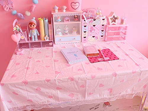Gk-O Girls Pink White Lace Kawaii Tablecloth Coffee Table Decor Desk Mats (Heart White) #TOP4