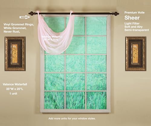 Image of Today's Curtain, Emelia Grommet Sheer Valance Waterfall 25 inch Rose, 35 inch W x 25 inch L