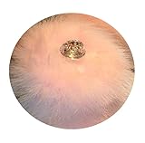 Off White Faux Fur Bath Dusting Powder Puff Trimmed in Pink Marabou ~ Rhinestone Embellished Handle