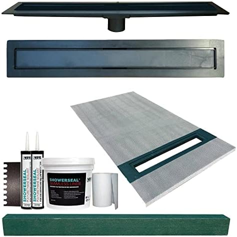 36” x 72” Linear Drain Shower Kit | Adjustable on Site Cut to Fit with Right or Left Ready to Tile-In Style Linear Grate (24") with ABS Drain Body (26")