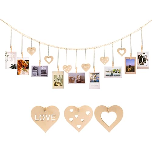 Foto Cuerda con Borla,Cuerda para Colgar Fotos, Organizador de Pared para Collage de Fotos, pared de Fotos con Clips, para Colgar Marcos de Fotos, Postales