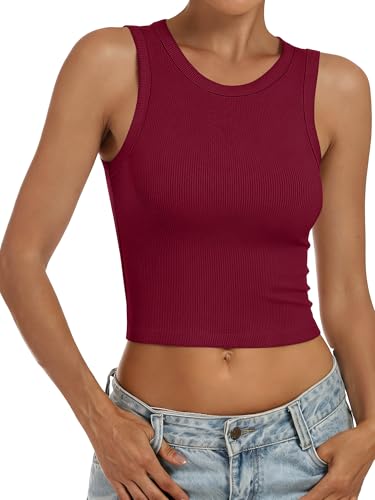 Image of ANRABESS Womens Crop Tank Tops High Neck Sleeveless Ribbed Knit Slim Fit Shirts 2026 Summer Casual Basic Workout Clothes
