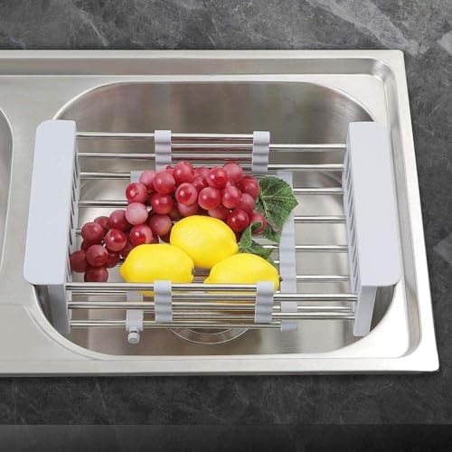 Genérico Escurridor de Platos, Rejilla de Drenaje Ajustable para Fregadero, Cesta para secar Platos sobre el Fregadero y Bandeja para almacenar Verduras para Ahorrar ESP