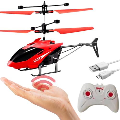 KIDZYMON® Outdoor and Indoor Flying Helicopter with Remote Control | Electronic Radio RC Remote Control Toy | Charging Helicopter with 3D Light & Safety Sensor for Kids - Pack of 1 (Red Colour)