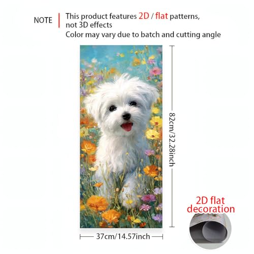 Image of 14.6x32.3 Inch Trash Can Cover White Dog in Flower Field Design Outdoor Garbage Bin Decoration Sticker Wrap