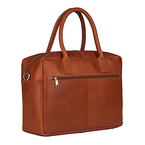 Bolsa de ordenador de cuero marrón cognac con compartimento para portátil 14" 3