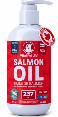 Salmon Oil for Dogs 237 mL - Healthy Skin & Coat, Fish Oil, Omega 3 EPA DHA, Liquid Food Supplement for Pets, All Natural, Supports Joint & Bone Health, Natural Allergy & Inflammation Defense