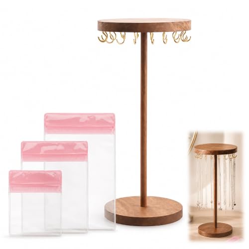 Necklace Display Stand with 18 Hooks, Round-Base Design Necklace Stand