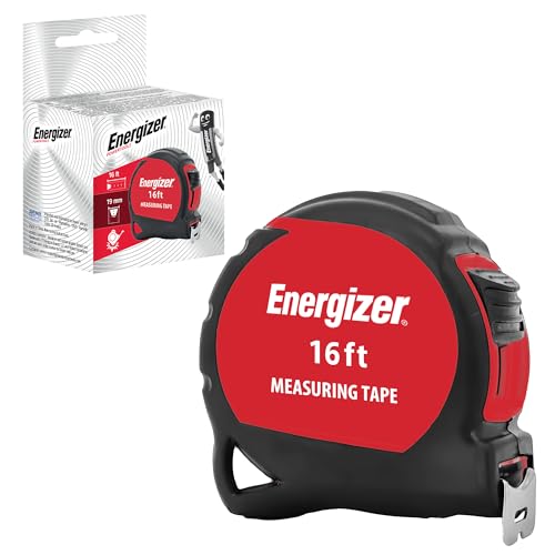 Energizer - Mètre Ruban 5 Mètres (16ft) – Mètre Déroulant Professionnel – Boîtier Antichoc – Ruban en Acier Flexible avec Système de Verrouillage - Idéal Bricolage, Chantier et Maison - Rouge