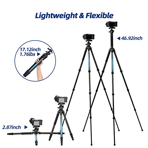 Fotopro Carbon Fiber Tripod 50 Inch Camera Tripod For Travel, Max Load 22Lbs/10Kg, Black #TOP1