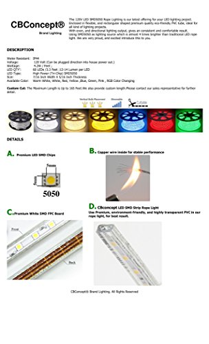 Cbconcept Ul Listed, 65 Feet, 7200 Lumen, Pink, Dimmable, 110-120V Ac Flexible Flat Led Strip Rope Light, 1200 Units 3528 Smd Leds, Indoor Outdoor Use, Accessories Included Ready To Use #TOP5