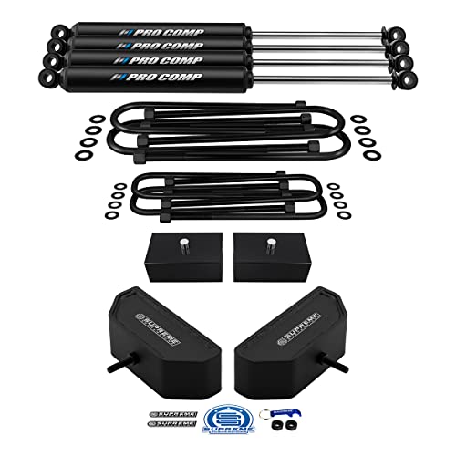 Supreme Suspensions - 3" Front + 2" Rear Lift Kit for 1999-2004 Ford F250 / F350 Super Duty 4WD w/OVERLOADS | Front and Rear Lift Blocks Kit with Heavy-Duty U-Bolts & ProComp PRO-X Shocks