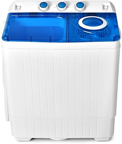COSTWAY Portable Washing Machine, 2-in-1 Twin Tub 26lbs Capacity Laundry Washer(18lbs) and Spinner(8lbs) with Control Knobs, Timer Function, Drain Pump, Perfect for Home Apartment RV, Blue