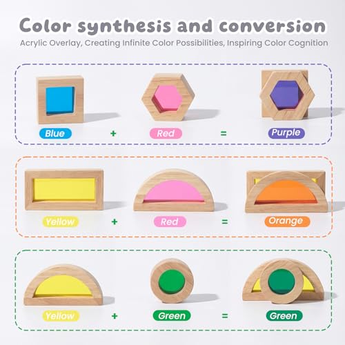 Image of WOODENFUN Wood Building Blocks Set for Kids,Rainbow Stacker Stacking Game Construction Toys Set Preschool Colorful Learning Educational Toys, Geometry Wooden Blocks for Boys Girls