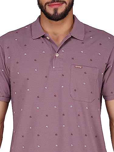 Image of PRORIDERS Half Sleeve Cotton Blend Regular Fit Men's Polo with Snap Button and Floral Print for Casual wear T-Shirt
