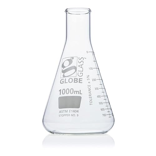 Erlenmeyer - Frasco de vidrio globo, 33.8fl oz, boca estrecha, graduaciones dobles, vidrio de borosilicato 3.3, ASTM E1404, 6caja