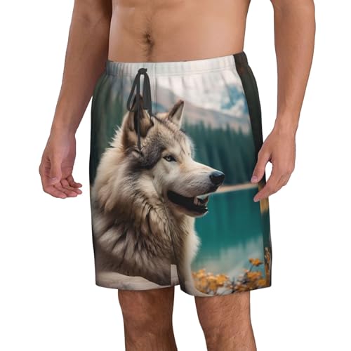 Men's Swim Trunks Quick Dry Board Shorts Mens Bathing Suit Swimsuits Fun Animal Wolf Beach Shorts with Pockets3