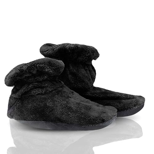 Brookstone Thera-Spa Fur Booties - Microwavable Heated Slippers for Hot & Cold Foot Therapy - Lavender Infused