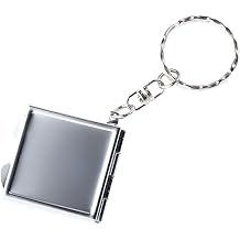 Silver Square Metal Portable Folding Mirror Keychain Round Square Heart Shape Cosmetic Mirror Compact Travel Pocket Mirror with Key Ring Keychain Compact Travel Mirror Car Keychain