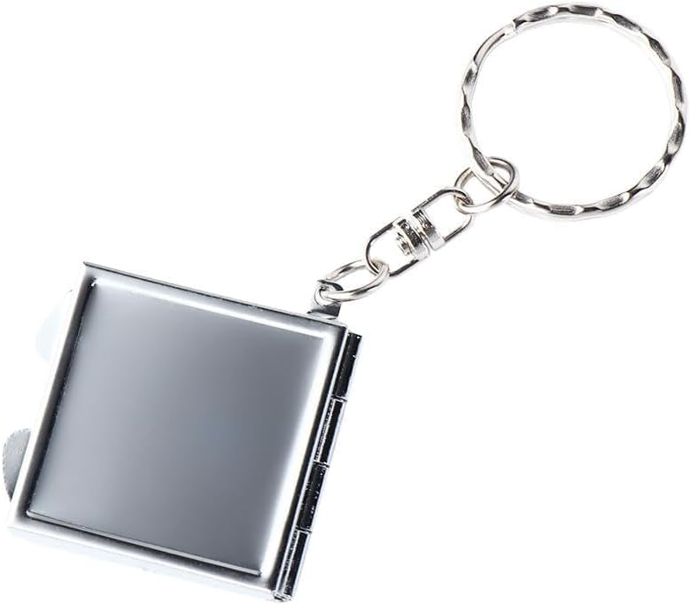 Enyolidimk Silver Square Metal Portable Folding Mirror Key Chain Round Square Heart Shape Cosmetic Mirror Compact Travel Pocket Mirror with Key Ring