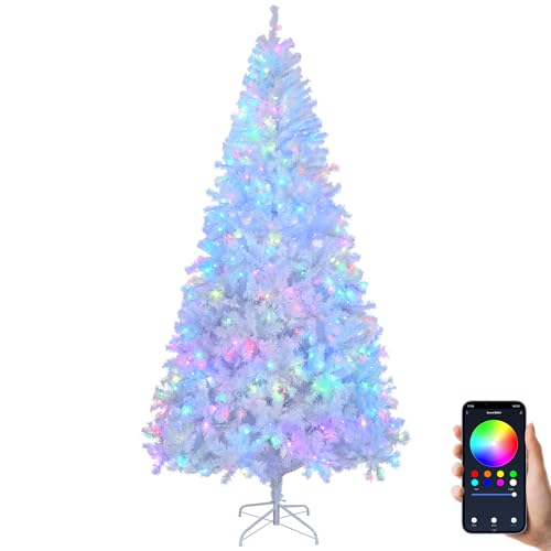 VINGLI 8ft Pre-lit White Christmas Tree, w/Multi-Color RGB Lights,...