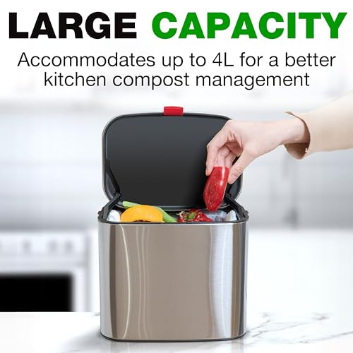 Eparé EPKA19 Compost Bin Kitchen Countertop - 1 Gal Odorless Stainless Steel Compost Bin thumb #5