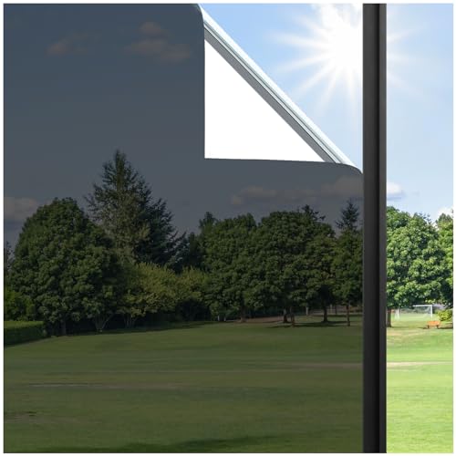 Image of Haton Window Privacy Film One Way Window Tint for Home, Sun UV Blocking Heat Control Reflective Mirror Tinting Film See Out Not in Office Door Coverings, Black-Silver 23.6 inch x 78.7 inch